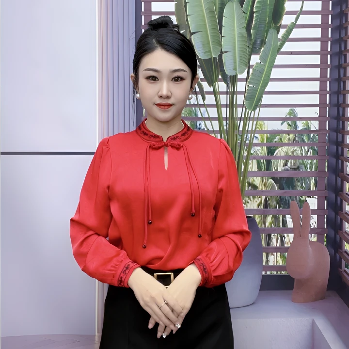 2025春季新款女装国风盘扣时尚洋气百搭显瘦气质减龄刺绣长袖衬衫