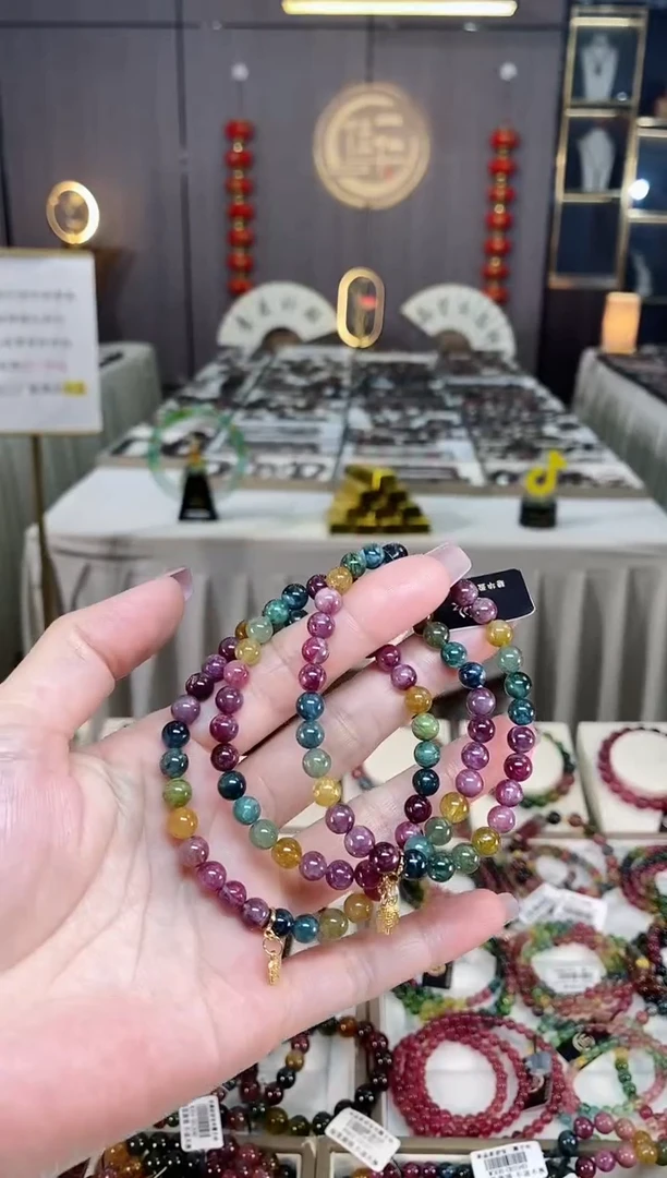 未镶嵌老矿碧玺彩虹单圈手串6mm+碧玺hon多样性发一条