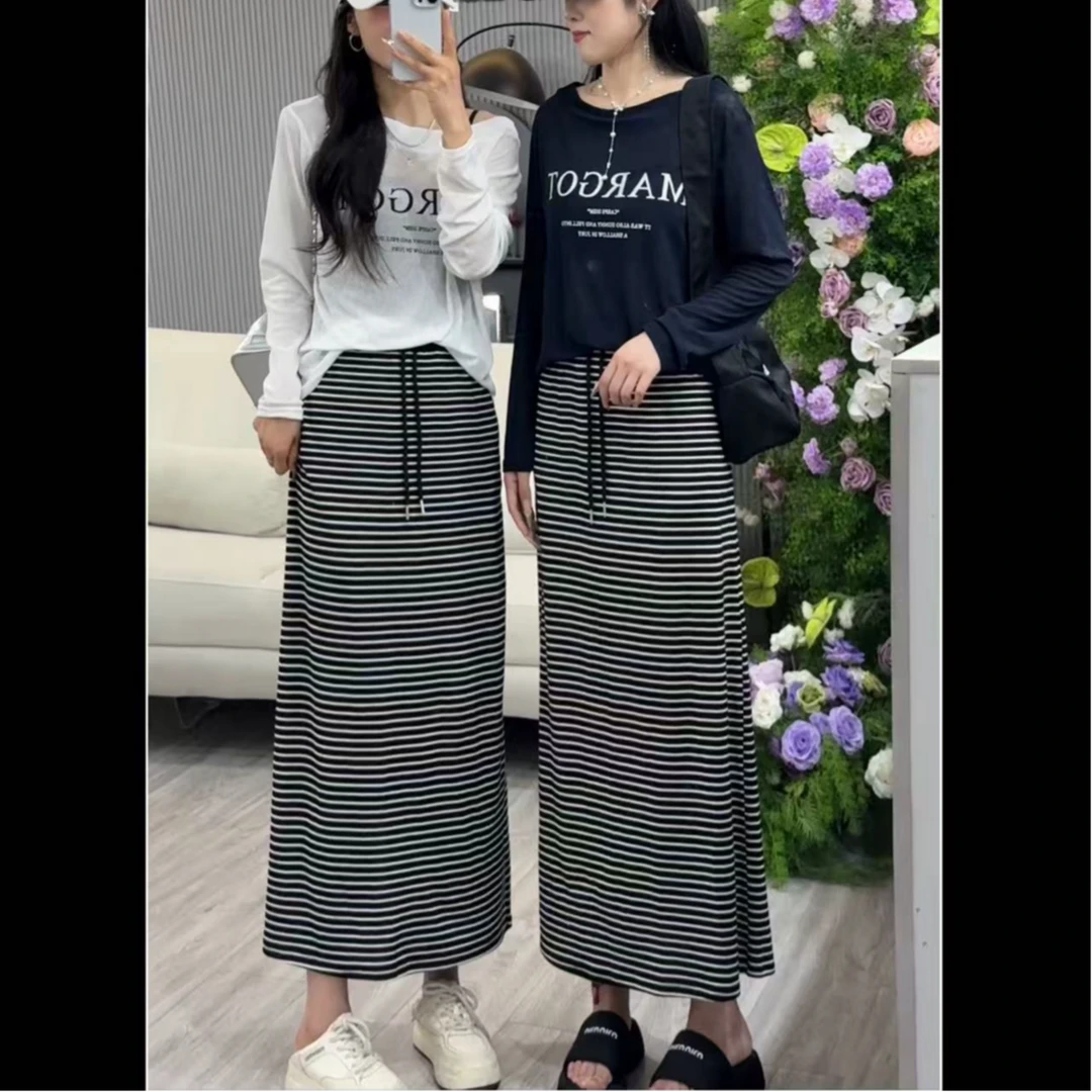 雅希定制~【松弛感】条纹设计感高腰显瘦半身裙休闲慵懒半身裙