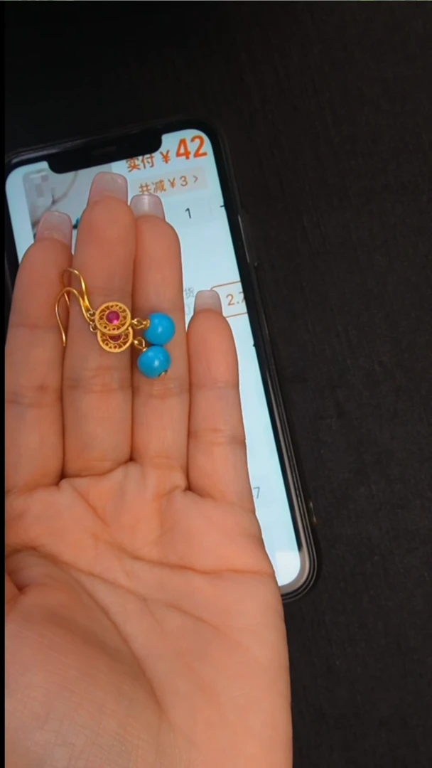 银S925镶嵌绿松石耳环发货一件