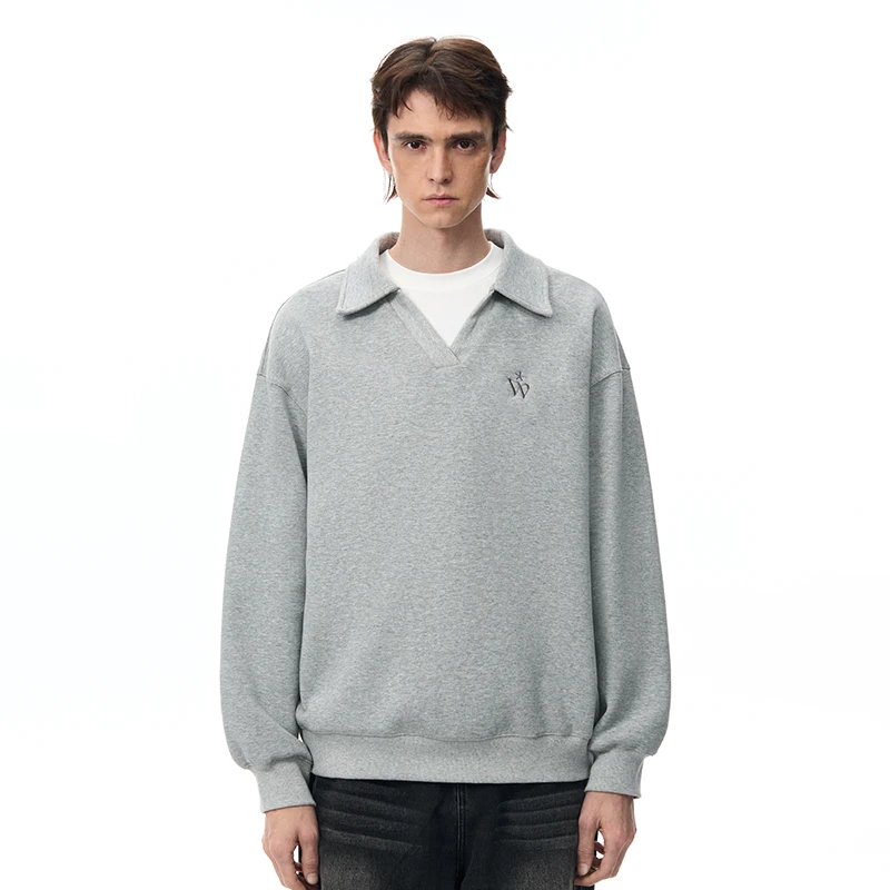WORKSOUT翻V领空气层POLO卫衣复古简约设计感春秋男女套头