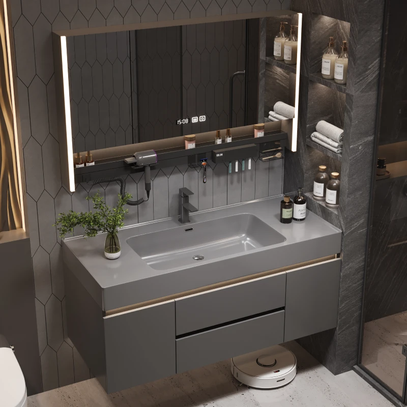 【意式极简风鎏金石一体盆】浴室柜组合卫生间洗手池洗漱台洗手盆柜