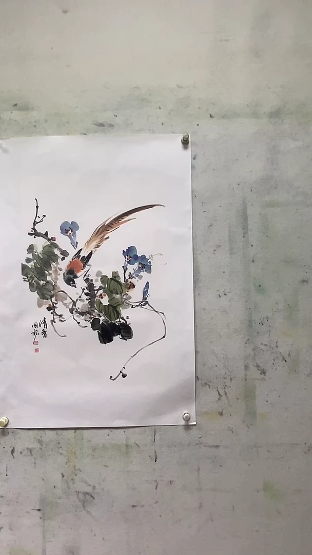 国画刘国铭手绘花鸟
