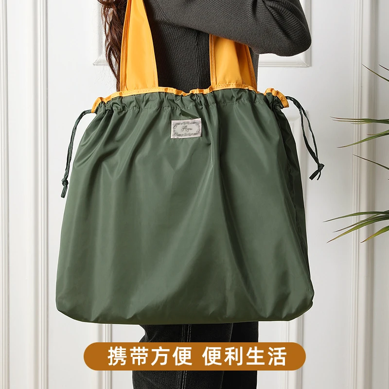 2025爆款大容量网红防水折叠轻便单肩纯色购物袋收纳手拎包E188