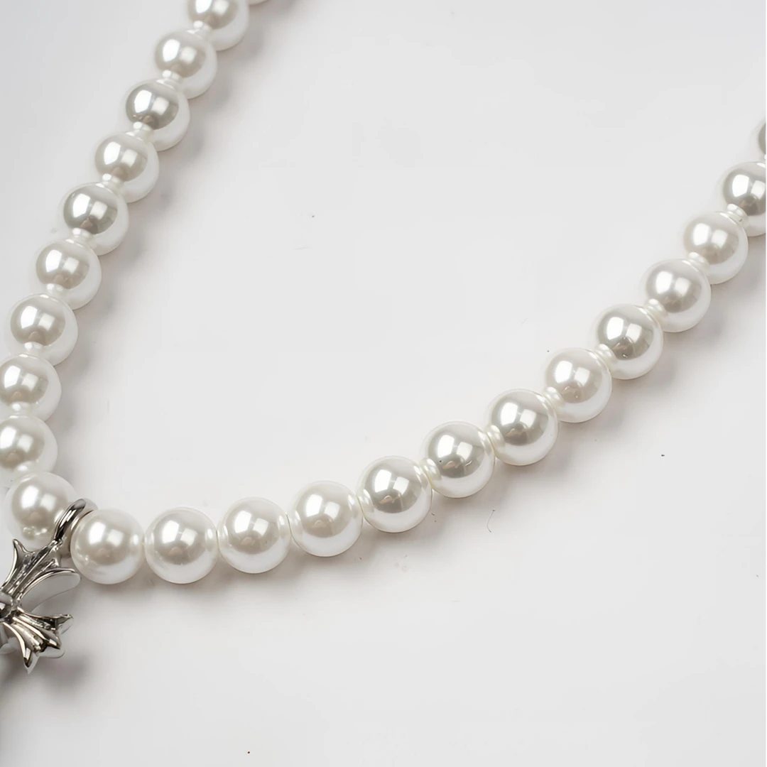 非金属仿珍珠项链 克罗家小众轻奢珍珠项链设计师款十字吊坠复古