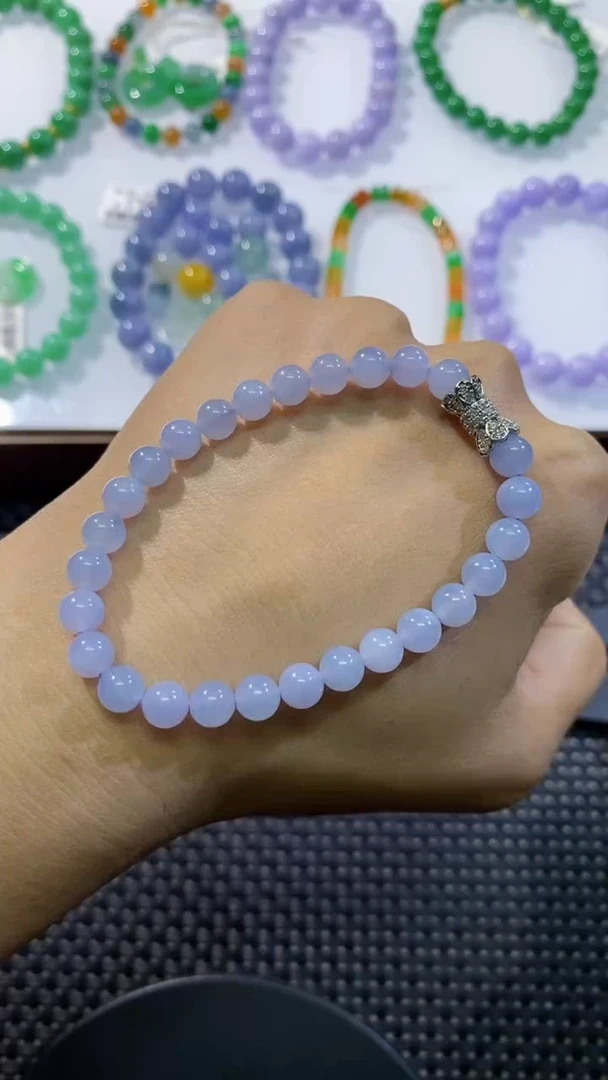 散珠翡翠卡6冰紫手串
