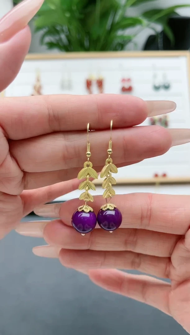 【闪购商品】玛瑙/玉髓耳饰银S925镀金镶嵌039麦穗