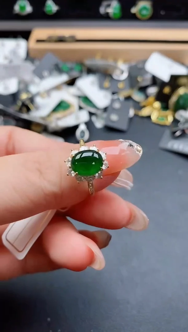 银S925镶嵌戒指翡翠1