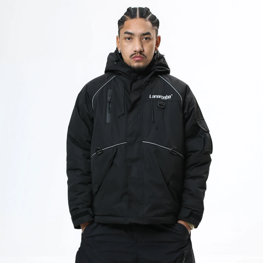 Lanameba黑色3M反光藏文字体设计户外冲锋棉服 休闲时尚保暖冬季