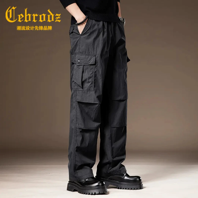 Cebrodz高端冰丝速干直筒冲锋休闲裤男士夏季薄款宽松垂感阔腿工
