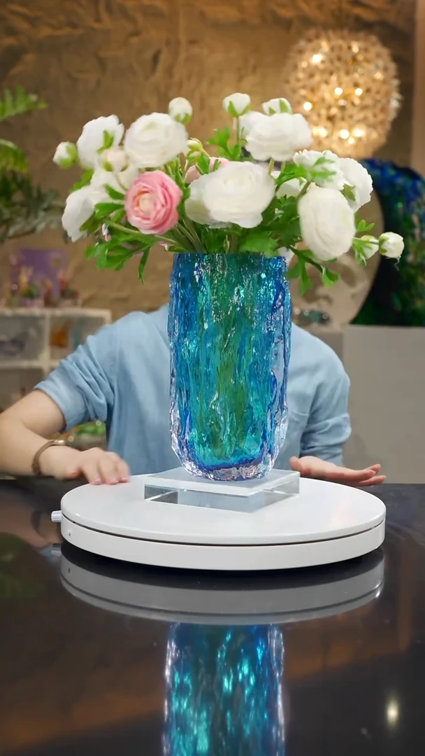 手工艺品琉璃宝石蓝树纹花瓶