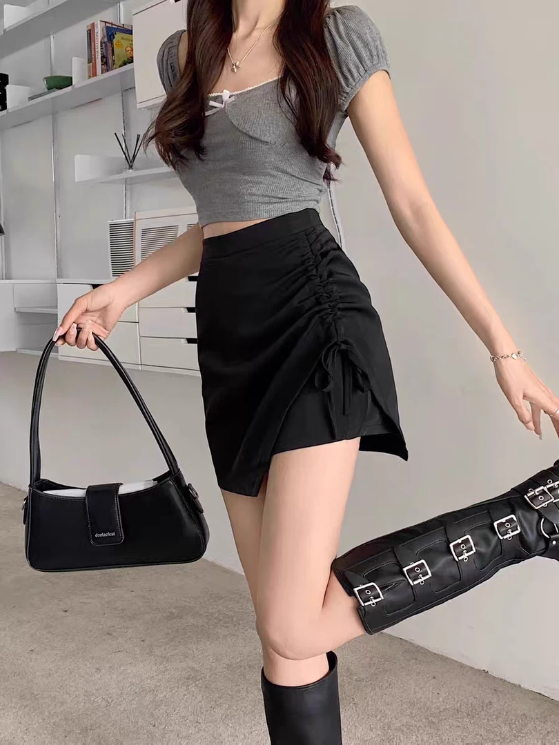 褶皱不规则半身裙女夏2025新款高腰包臀裙裤裙A字裙短裙半裙裙子