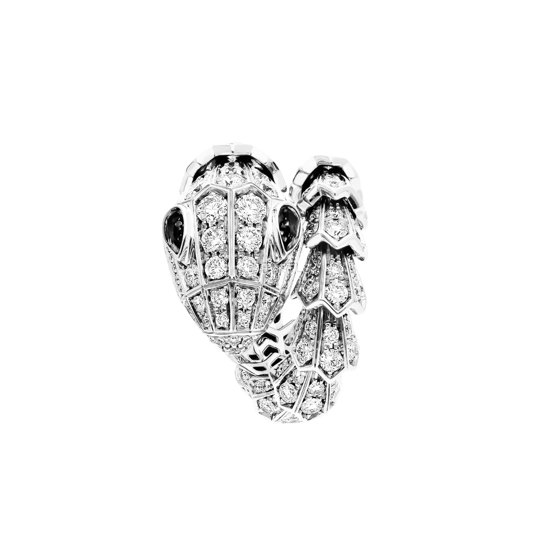99新 BVLGARI/宝格丽  Serpenti系列 白金镶钻满钻开口灵蛇戒指