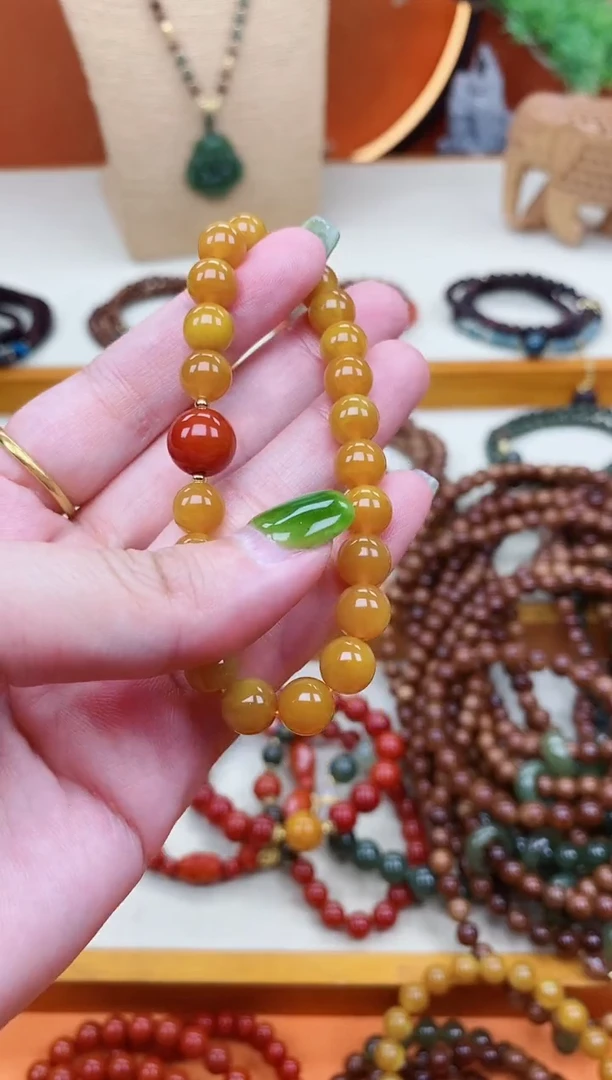 未镶嵌蜜蜡手链单圈蜜蜡南红玛瑙手串