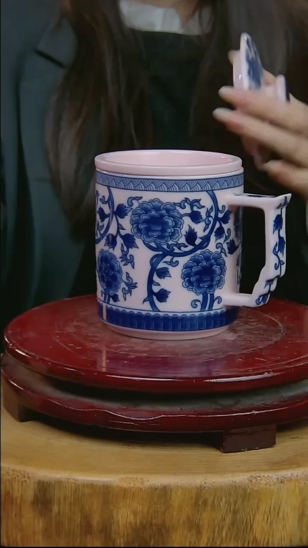 摆件陶稀土牡丹办公杯