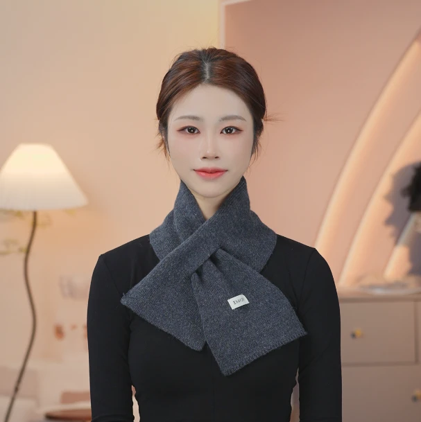 2025新款韩版针织围巾女冬季百搭保暖交叉针织围脖护颈围
