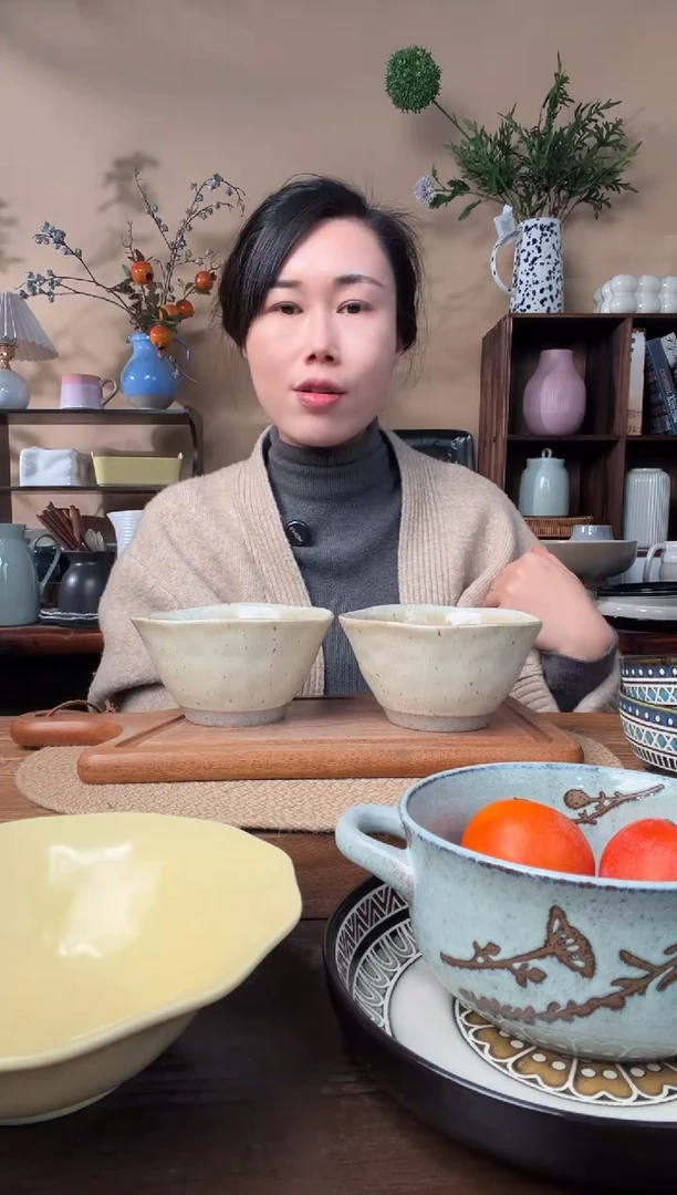 5.5英寸粗陶异形窑变麻点碗2只微瑕