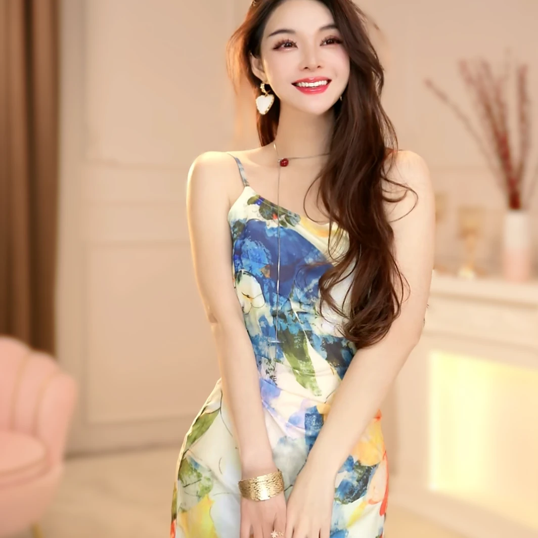 【妍真订制】异画师夏季新款法式气质收腰显瘦鱼尾连衣裙-CY0497