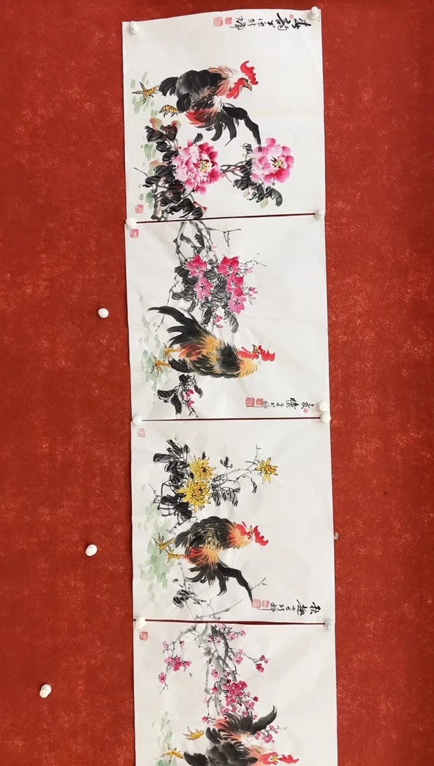 国画9.16-珍品-颜新辉-四尺斗方鸡四幅一套-048