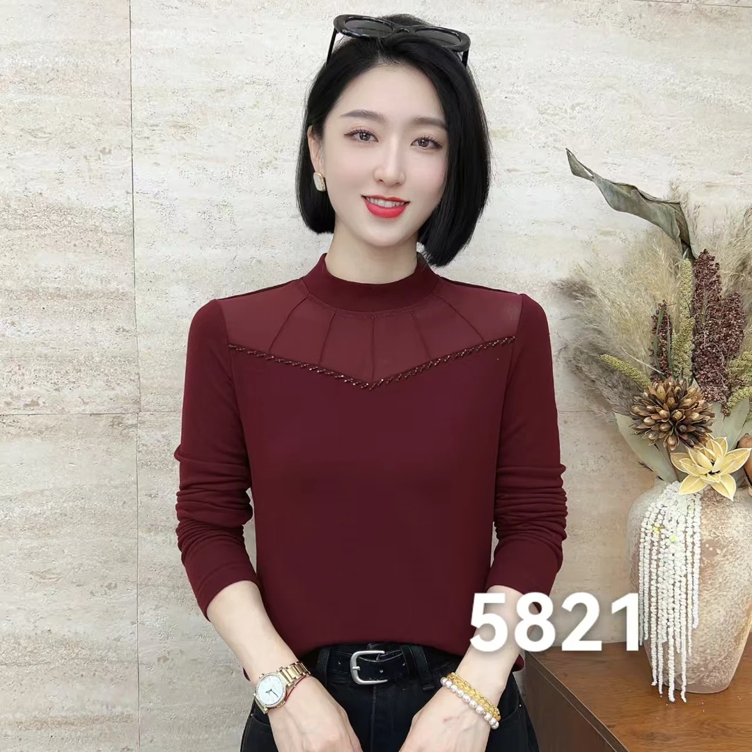 2025秋冬季新款洋气百搭长袖显瘦设计感半高领双面慕斯绒小衫5821
