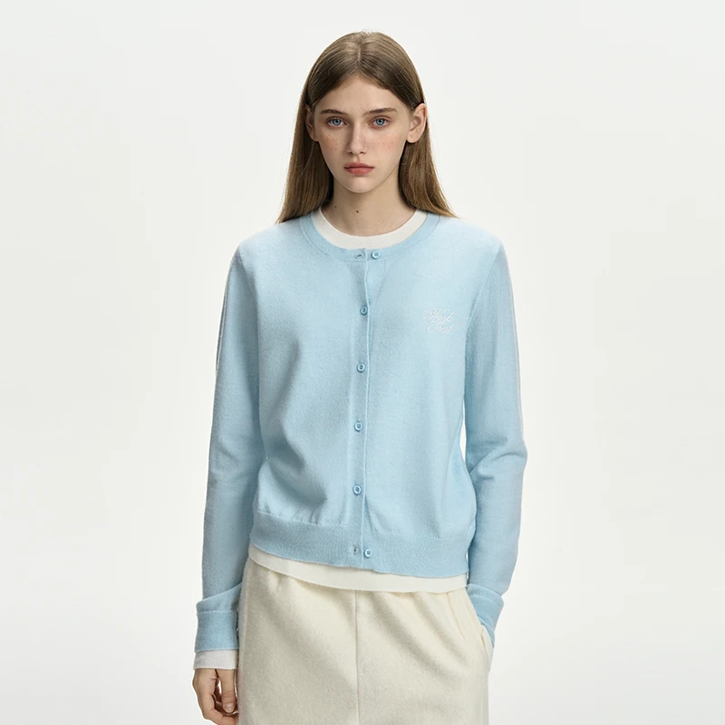 WORKSOUT撞色假两件开衫毛衣百搭时尚长袖简约春季