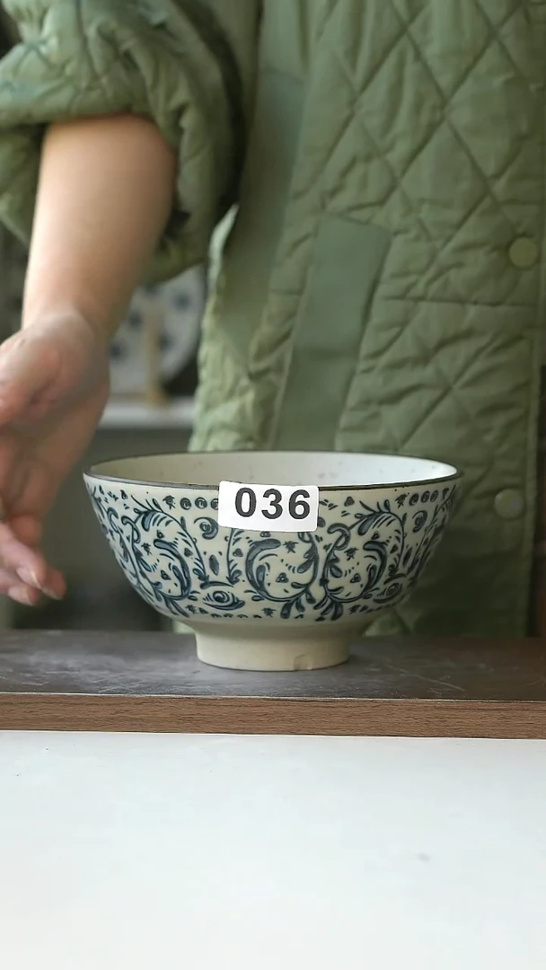 陶瑕疵不退换036手绘鸢尾花面碗16cm@7-10@