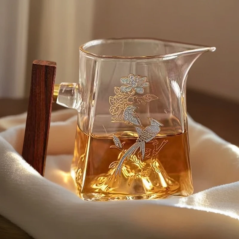 公道杯-喜上眉梢花神四方木手把逍遥杯1448鎏银茶漏