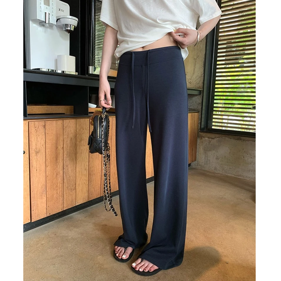 冰凉垂感抖抖裤女宽松休闲长裤高腰显瘦夏季薄款遛弯裤慵懒阔腿裤
