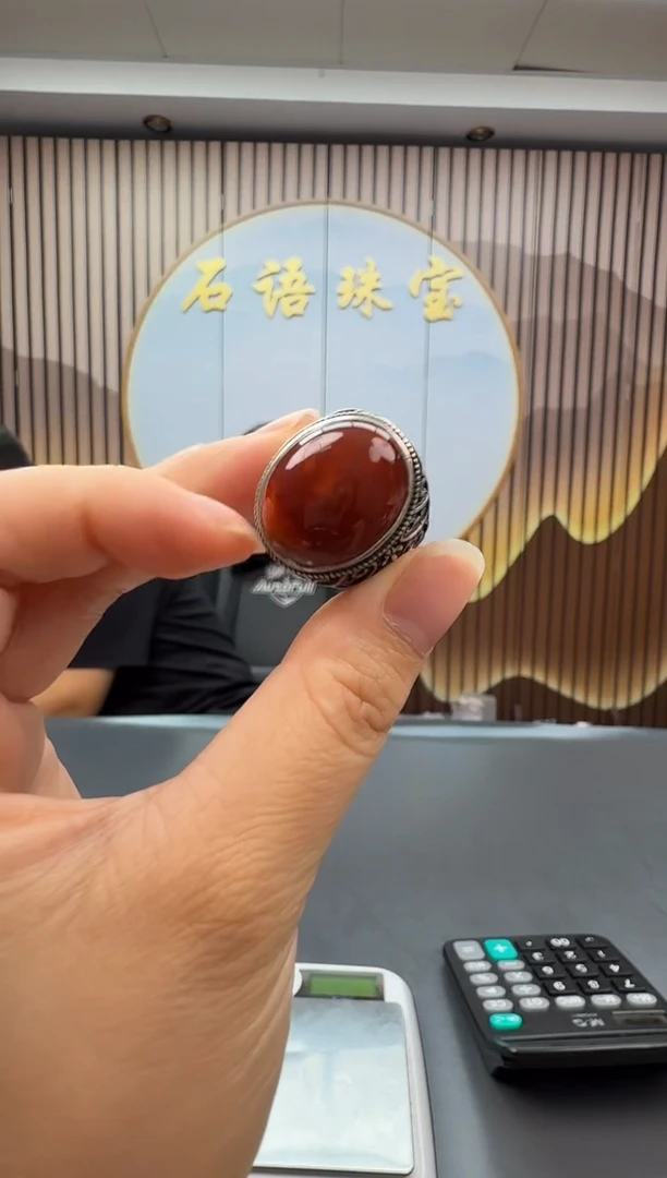 银S925镶嵌开口戒指南红玛瑙014ZB0916产品一个