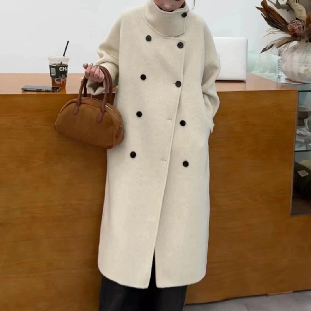 秋冬季新款高领款双排扣长款大衣 H1887