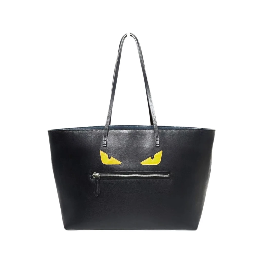 95新 FENDI/芬迪 黑色拼色托特小怪兽包