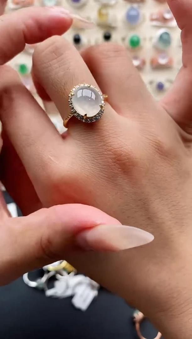 银S925镶嵌戒指翡翠缅甸天然A货翡翠111  5-9