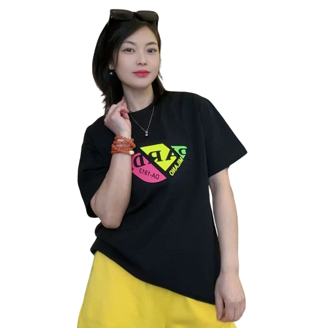 25新款三角重磅字母T恤时尚宽松圆领重工潮流运动休闲百搭短袖