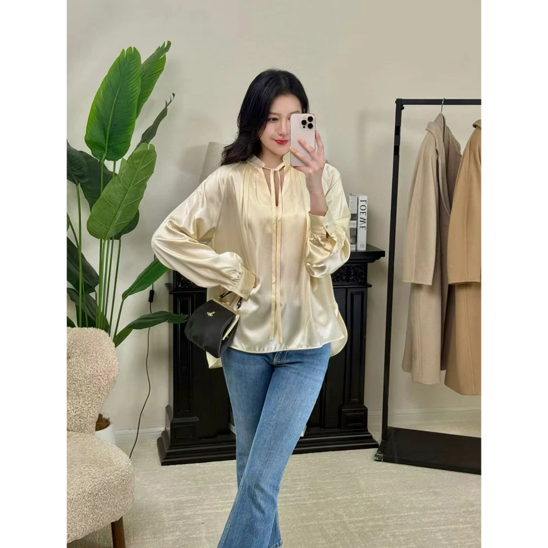 未使用 MaxMara 现货 黑标 纯色桑蚕丝长袖衬衫 CS0036