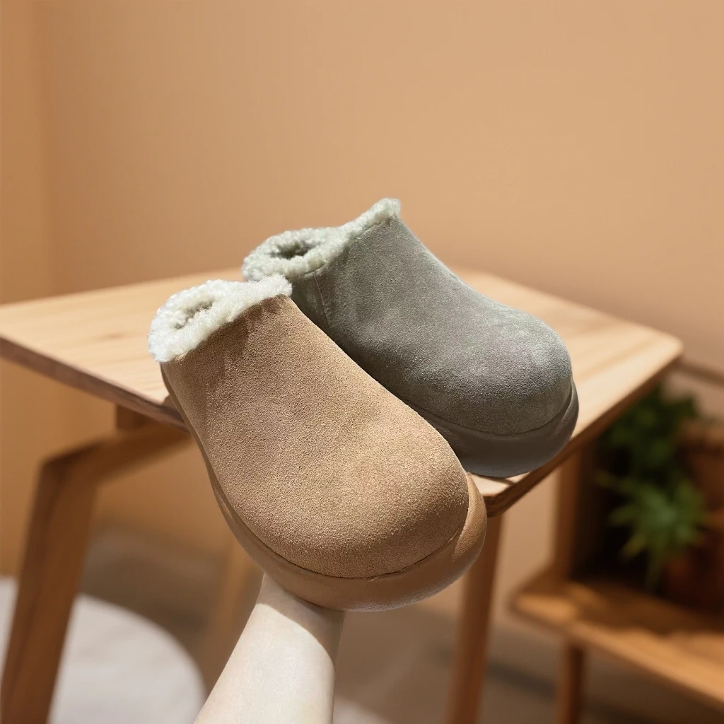 【半拖小土豆】冬季休闲毛毛鞋厚底时尚雪地靴一脚蹬毛拖短筒