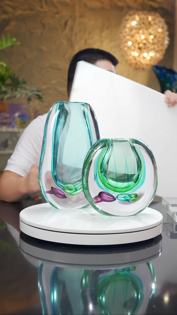 手工艺品琉璃桃**夭福利设计款花瓶一对