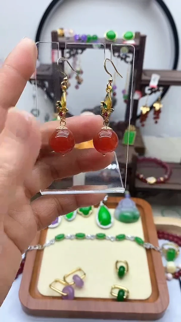 【闪购商品】南红玛瑙耳饰银S925镀金镶嵌147