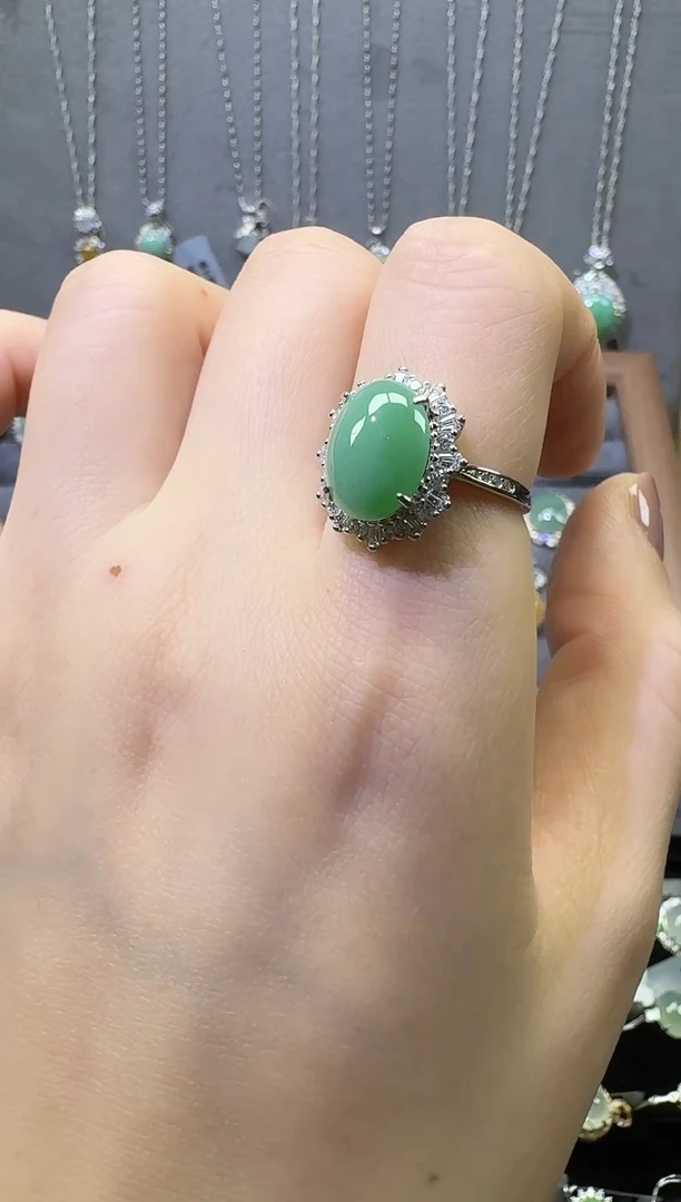 银S925镶嵌戒指翡翠翡翠戒指9