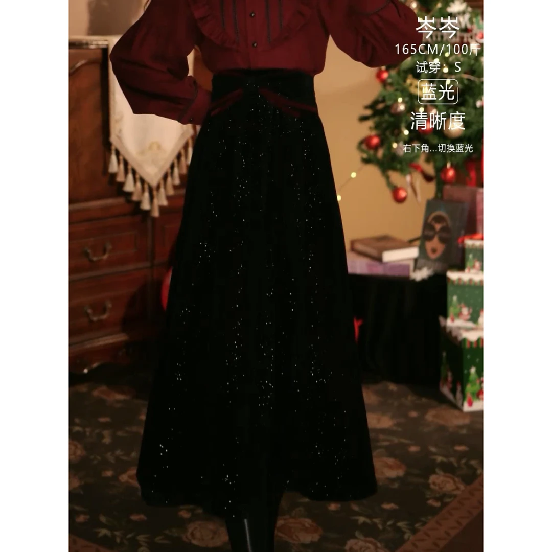 岑岑【篇写】港味复古显瘦百搭加厚半身裙30912