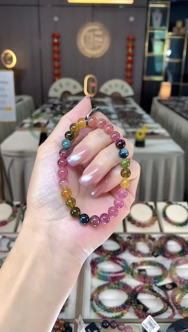 未镶嵌透体老矿碧玺彩虹单圈手串7mm+碧玺hon多样性发一条