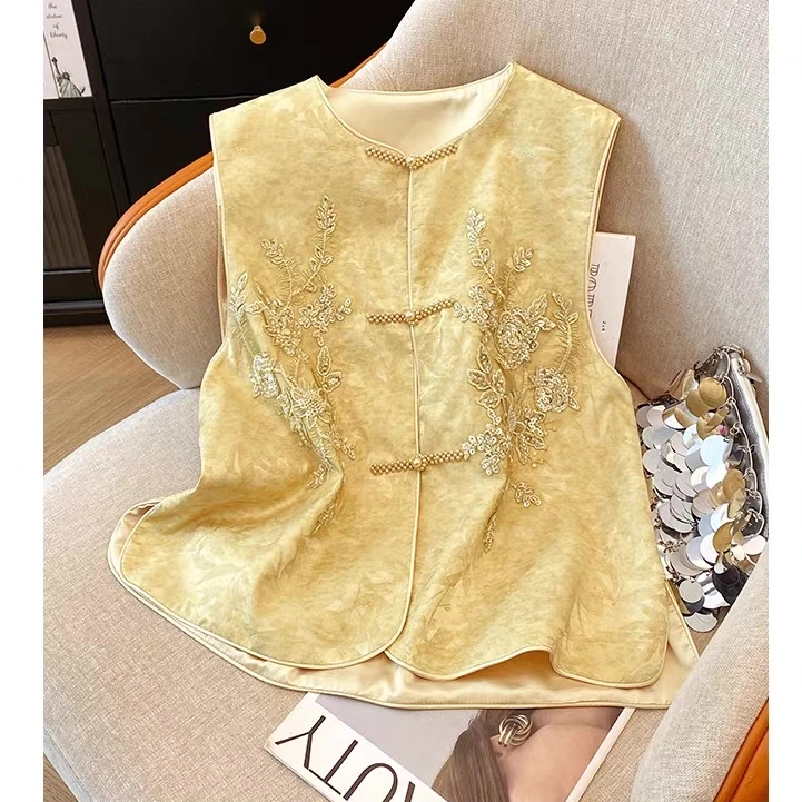夏款新中式重工刺绣马甲夏季新款提花外穿马甲薄款