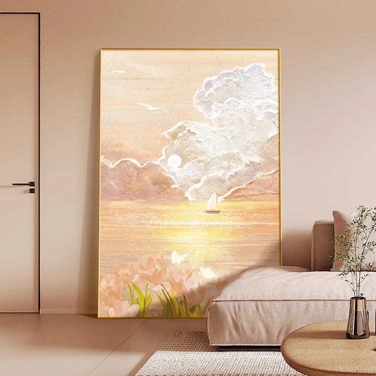 海景日出客厅装饰挂画奶油风玄关大幅画沙发背景墙落地壁画