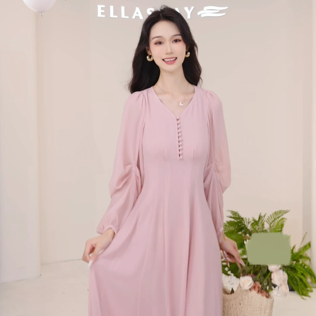 ELLASSAY歌力思2025新款法式优雅气质长袖连衣裙女EWU363Y02100