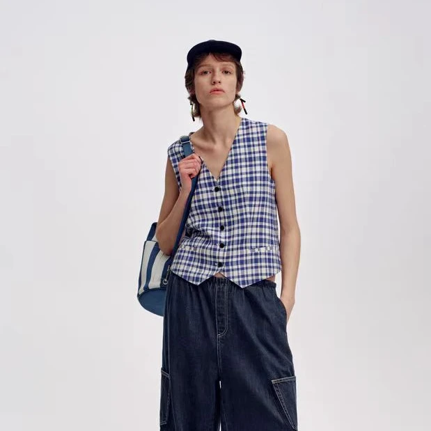 SHORT-SENTENCE蓝白格纹马甲STC051MX11B时尚