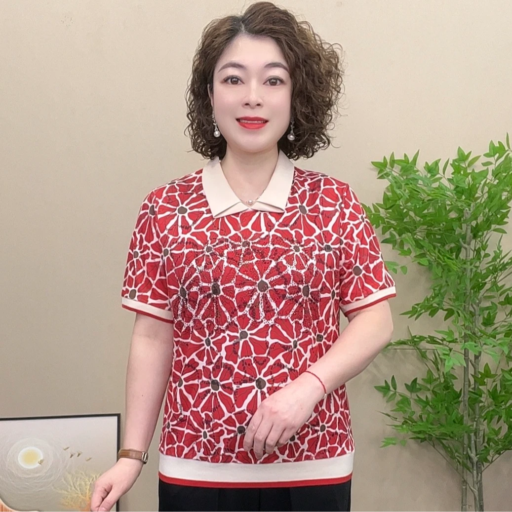 短袖夏季气质显瘦宽松薄款时尚休闲洋气中老年女装小衫高贵百搭