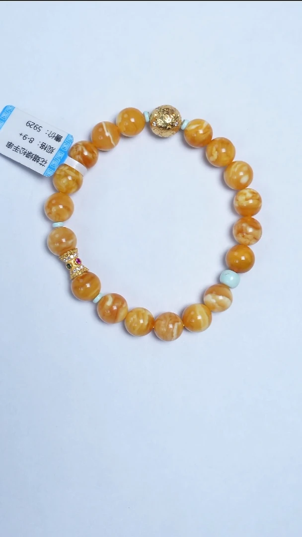 手链蜜蜡未镶嵌花蜡绿松手串8-9mm