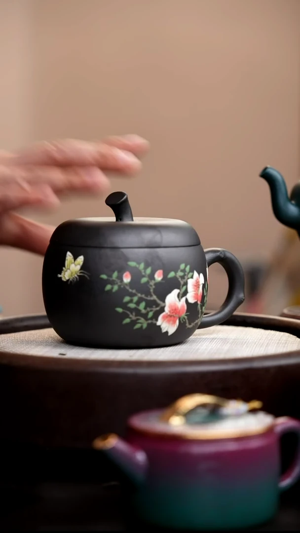 茶壶紫砂云雾天青苹果盖杯海棠花