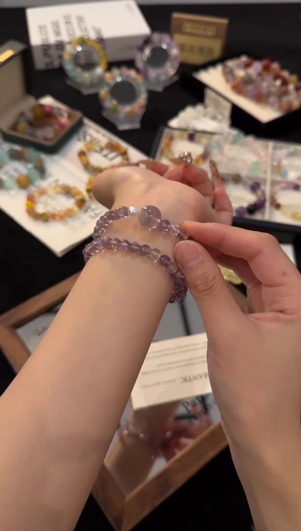 未镶嵌手链水晶紫兔毛双圈x3191