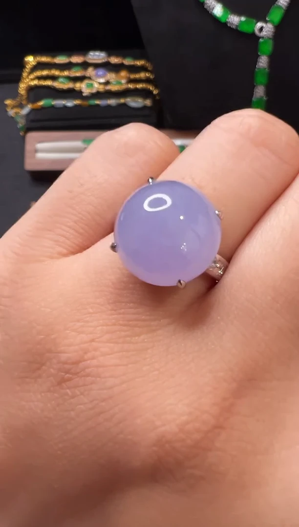 18K金镶嵌戒指翡翠冰紫蛋面戒指