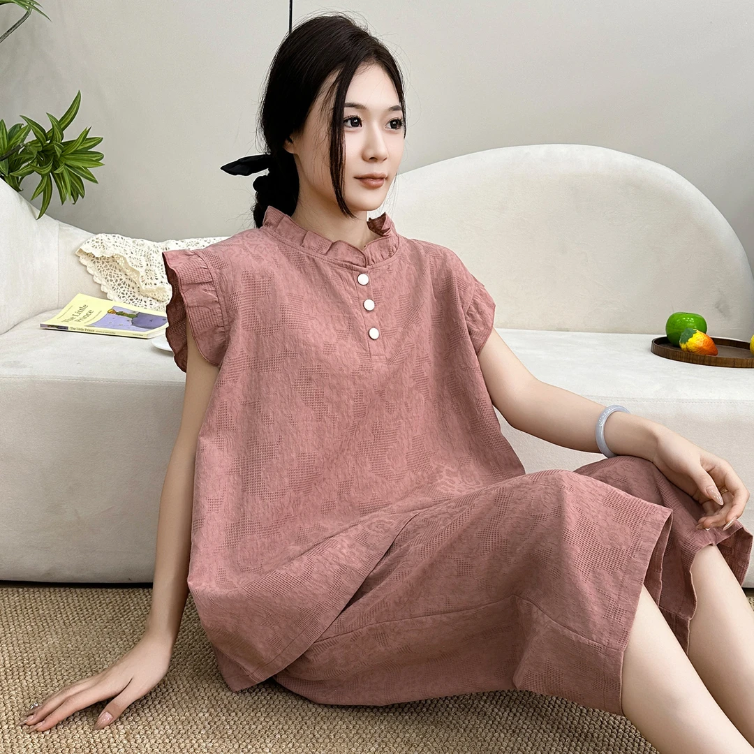 夏季女士高级感大码睡衣200斤胖mm宽松短袖家居服纯棉提花两件套